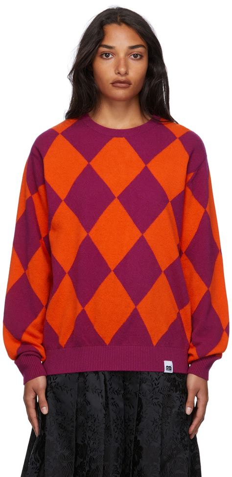 Argyle Wool Sweater in Orange red 